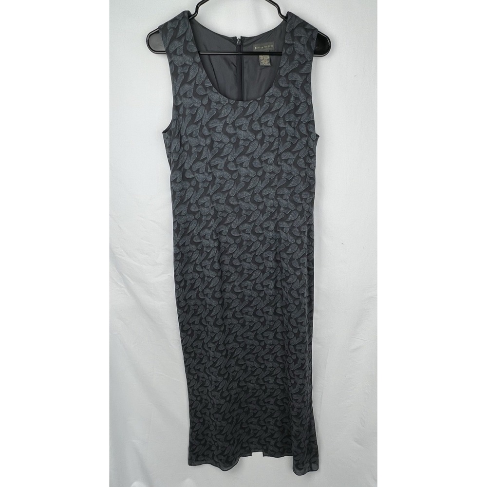 Banana Republic Sz 8 Gray 100% Silk‎ Leaf Maxi Sheath Dress Sleeveless Back Slit - Picture 4 of 12